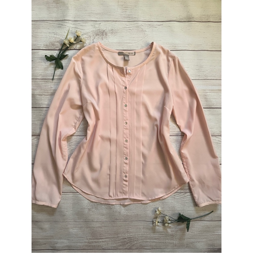 Forever 21 Contemporary Pleated Button Front Long Sleeve Top